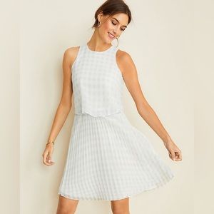 Gingham Overlay Pleated Flare Dress by Ann Taylor NWT